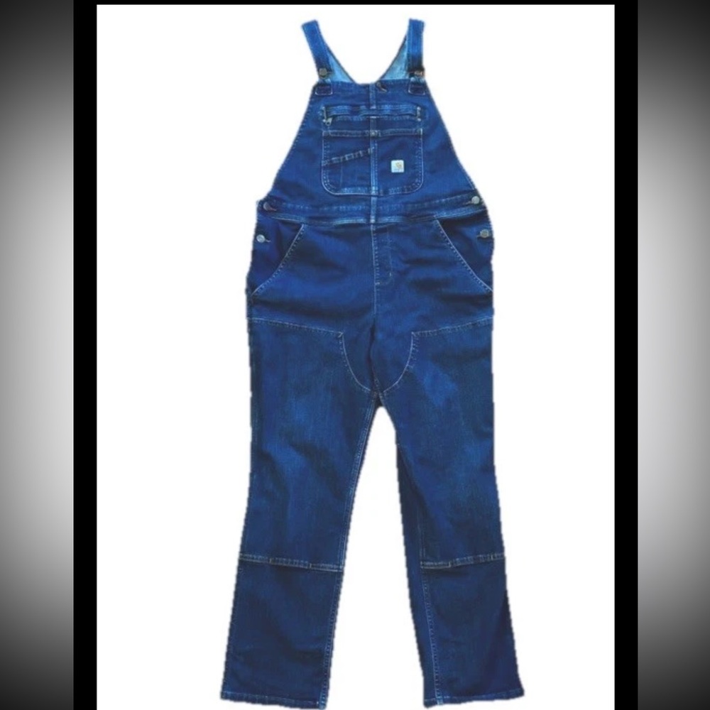 CARHARTT 104044 BIB Denim Overalls RUGGED FLEX STRETCH DBL Knees NWOT Unworn EC - Picture 2 of 11